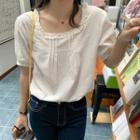 Lace Trim Square-neck Short-sleeve Blouse