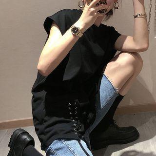 Lace Up Cap-sleeve T-shirt