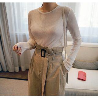 Long-sleeve Sheer Slim-fit T-shirt