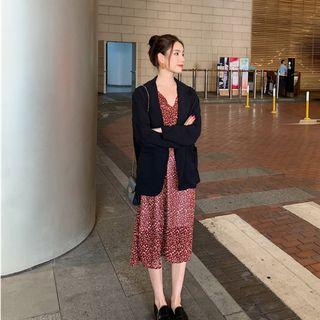Long-sleeve Floral Print Midi A-line Dress / Blazer