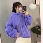 Color-block Button Hooded Long-sleeve Sweatshirt