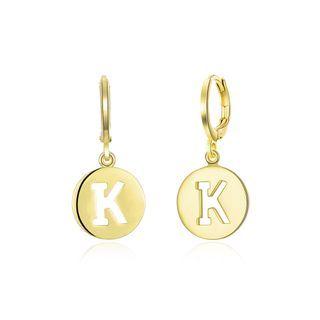 Simple Plated Gold Cutout Letter K Round Earrings Golden - One Size