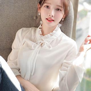 Frilled Tie-neck Bell-sleeve Top