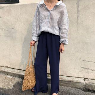 Striped Shirt / High Waist Wide-leg Pants