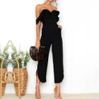 Plain Ruffle Trim Off-shoulder Jumpsuit