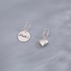 Heart Lettering Asymmetrical Sterling Silver Dangle Earring 1 Pair - Silver - One Size