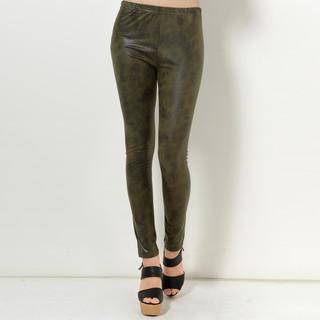 Faux-leather Patterned Leggings Green - One Size
