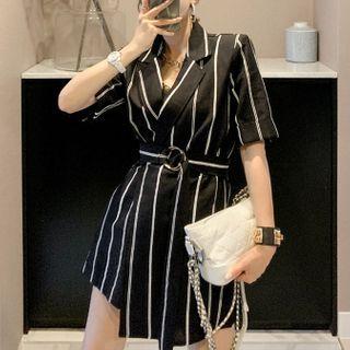 Striped Notch Lapel Short-sleeve Playsuit