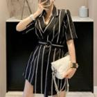 Striped Notch Lapel Short-sleeve Playsuit