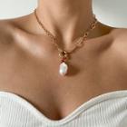Faux Pearl Pendant Alloy Necklace 4385 - Gold - One Size