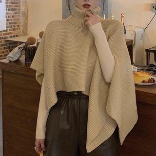 Turtleneck Asymmetrical Knit Cape