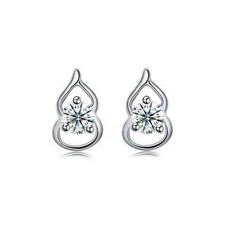 925 Sterling Silver Simple Mini Elegant Exquisite Calabash Earrings And Ear Studs With Cubic Zircon Silver - One Size