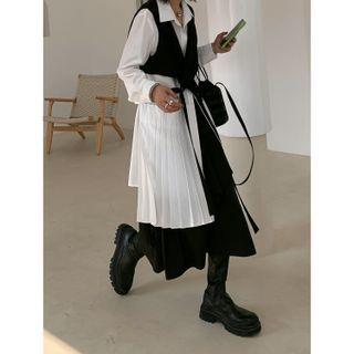Mock Two-piece Irregular Midi A-line Shirtdress