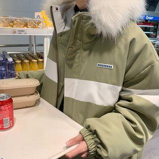 Faux Fur Trim Hood Color Block Jacket