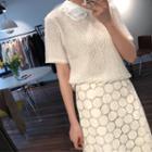 Short-sleeve Collared Top / Lace Midi Skirt