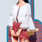 Flared-sleeve Embroidered Blouse White - M