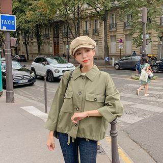 Flap-pocket Drawstring-hem Oversized Jacket