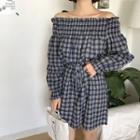 Off-shulder Checked Dress