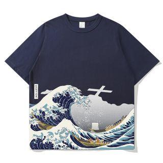 Short-sleeve Sea Wave Print T-shirt