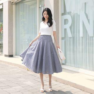 Seam-trim Midi Gingham Skirt