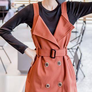 Set: Long-sleeve Top + Double-breasted Jumper Dress