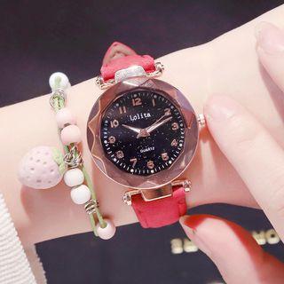 Set: Diamond Cut Strap Watch + Beaded Bracelet