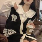 Collared Blouse / Two-tone Single-breasted Sweater Vest
