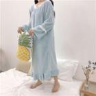 Lace-hem Flannel Long-sleeve Sleep Dress