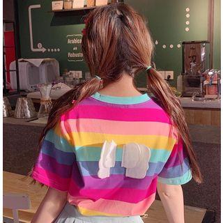 Wing-accent Striped Short-sleeve T-shirt