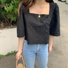 Square Neck Short-sleeve Top Black - One Size