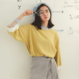 Contrast-trim Mesh-panel T-shirt