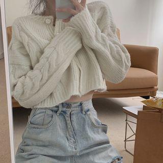 Plain Cropped Knit Cardigan White - One Size