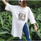 3/4-sleeve Print Long T-shirt