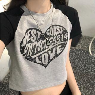 Short-sleeve Heart Print Vintage T-shirt