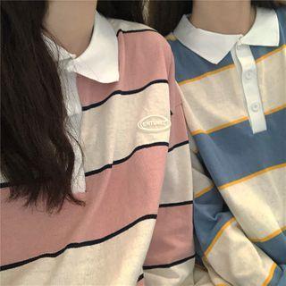 Polo-neck Logo Striped Sweatshirt