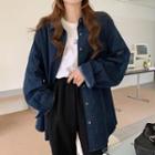 Long-sleeve Applique Denim Shirt Blue - One Size