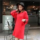 Wide-sleeve Rib-knit Sweater Dress