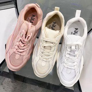 Genuine Leather Mesh-trim Sneakers
