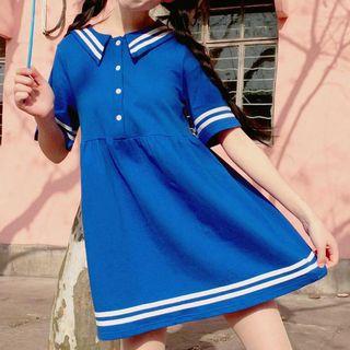 Sailor Collar Striped Short-sleeve A-line Dress