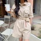Dual-pocket Loose-fit Playsuit With Belt Bag