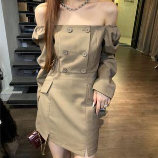 Double Breasted Off-shoulder Blouse / Mini Skirt