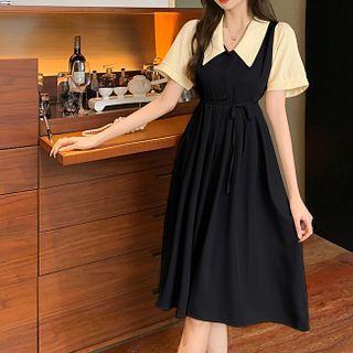 Mock Two-piece Tie-waist A-line Dress
