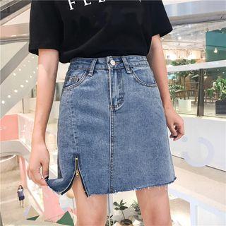 Zip High-waist Denim Skirt
