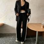Plain Single-breasted Blazer / Contrast Color Straight-cut Pants