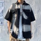 Tie-dye Print Flap-pocket Elbow Sleeve Shirt