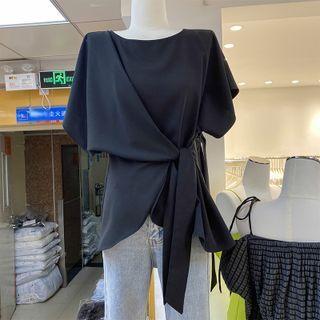 Round-neck Lace-up Short-sleeve Top