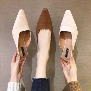 Faux Croc Grain Pointed Block-heel Mules