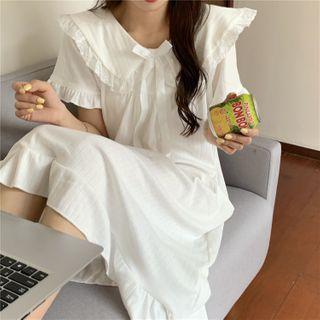 Bow-accent Lace Short-sleeve Sleepdress