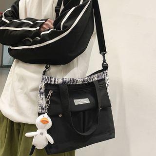 Print Panel Top Handle Crossbody Bag