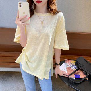 Side-slit Loose-fit Light T-shirt In 5 Colors